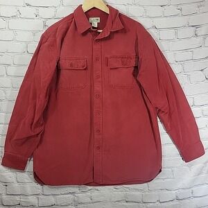LL Bean Shirt Mens Large Tall Red Chamois Flannel Heavy Weight Pockets Flaw Spot